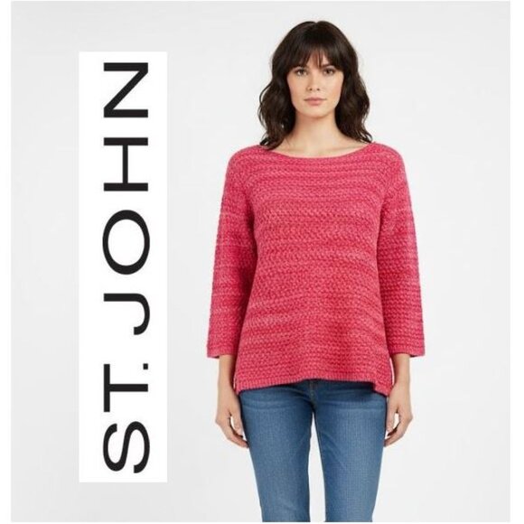 Designer - ST. JOHN Gorgeous 100% cotton pink/red/orange cable knit sweater - Picture 1 of 10